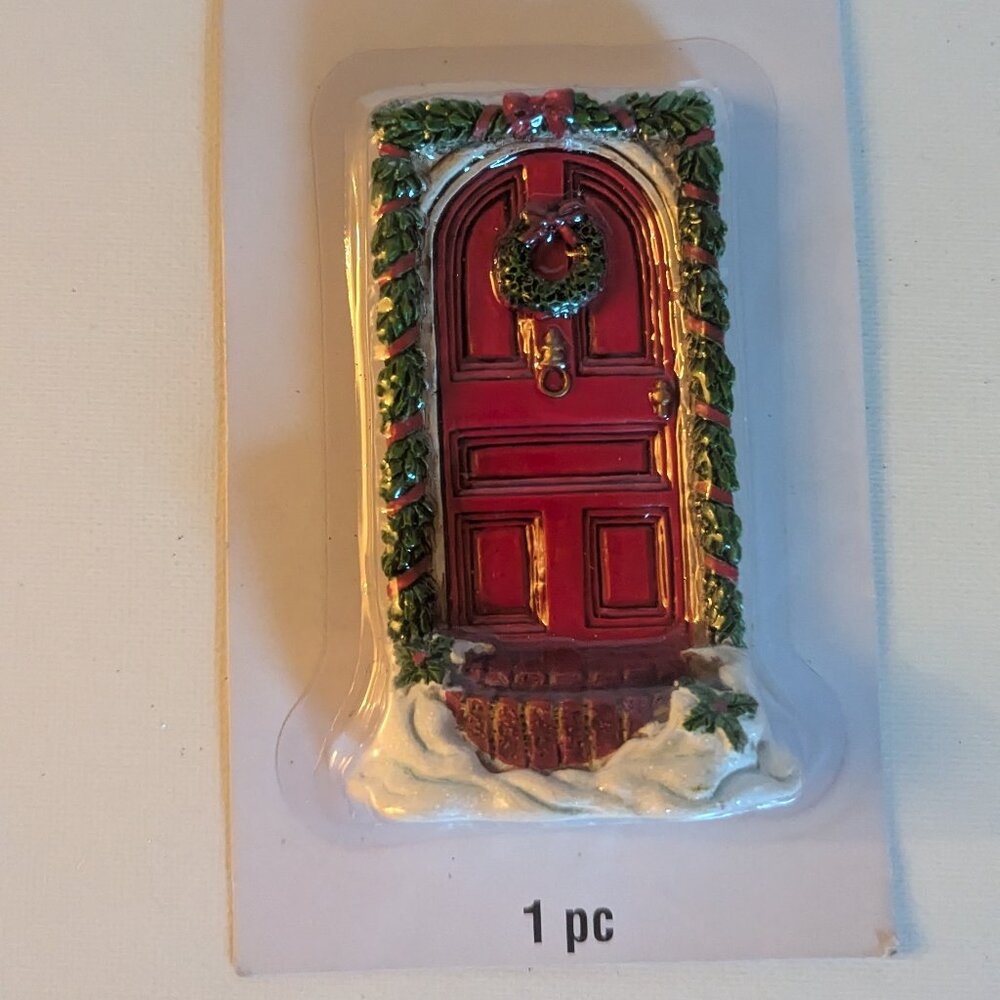 NWT 2 Tiny Treasures Miniature Front Door Christmas Holiday Village Celebrate It